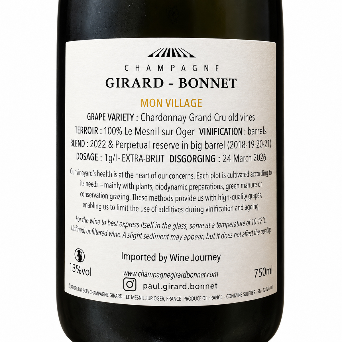 Champagne Girard-Bonnet Mon Village Chardonnay du Mesnil sur Oger Grand cru v22 (Disgorged March 2026)