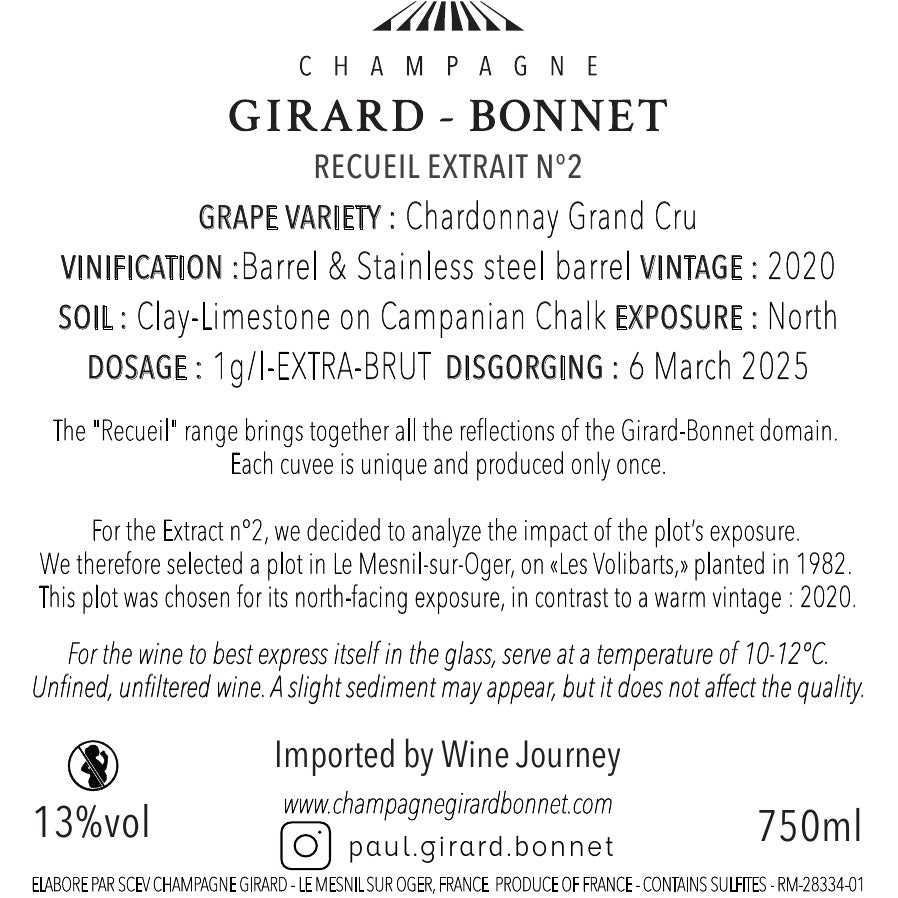 Champagne Girard-Bonnet Recueil Extrait no.2 "les volibarts" Grand Cru Extra Brut 20