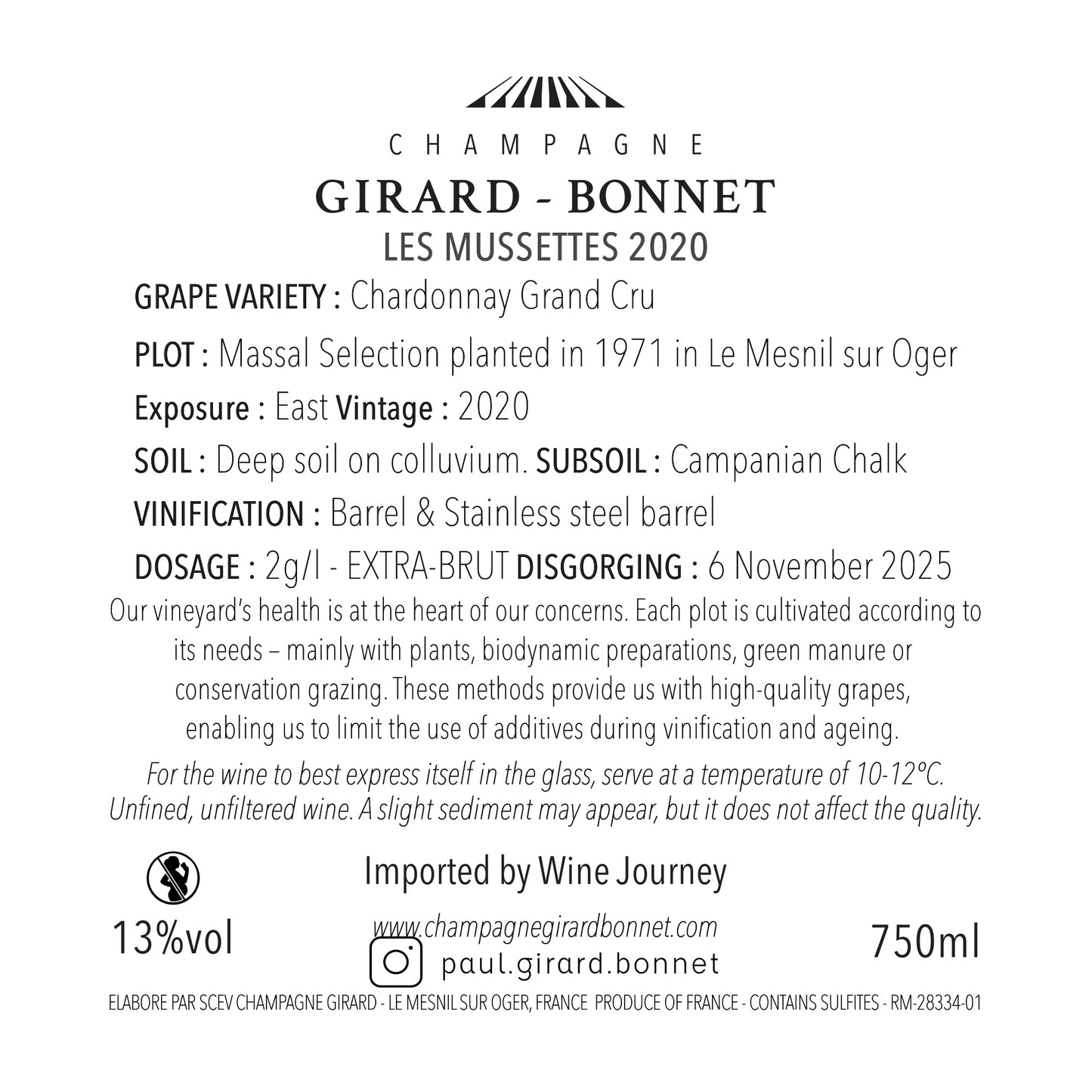 Champagne Girard-Bonnet "Les Mussettes" le Mesnil Sur Oger Grand Cru 2020
